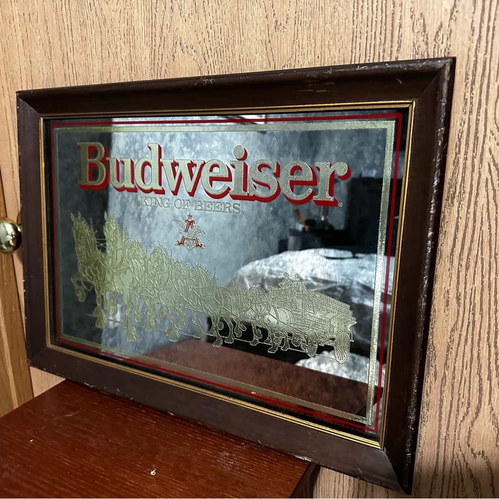 Budweiser Red and Gold Framed Mirror